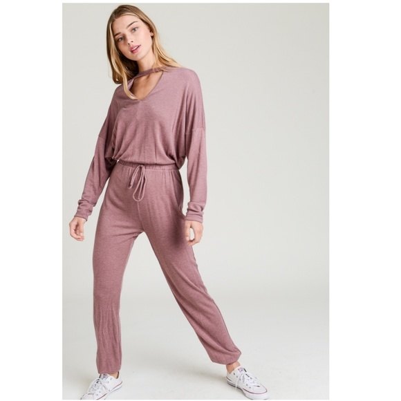 Long Sleeve Choker Jumpsuit In Muave - Picture 2 of 8